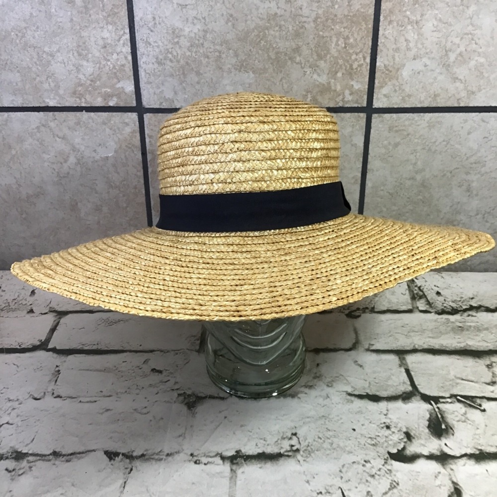 Oversize Sun Hat Made Of 100% Natural Plant Material Wide‎ Brim Black Ribbon